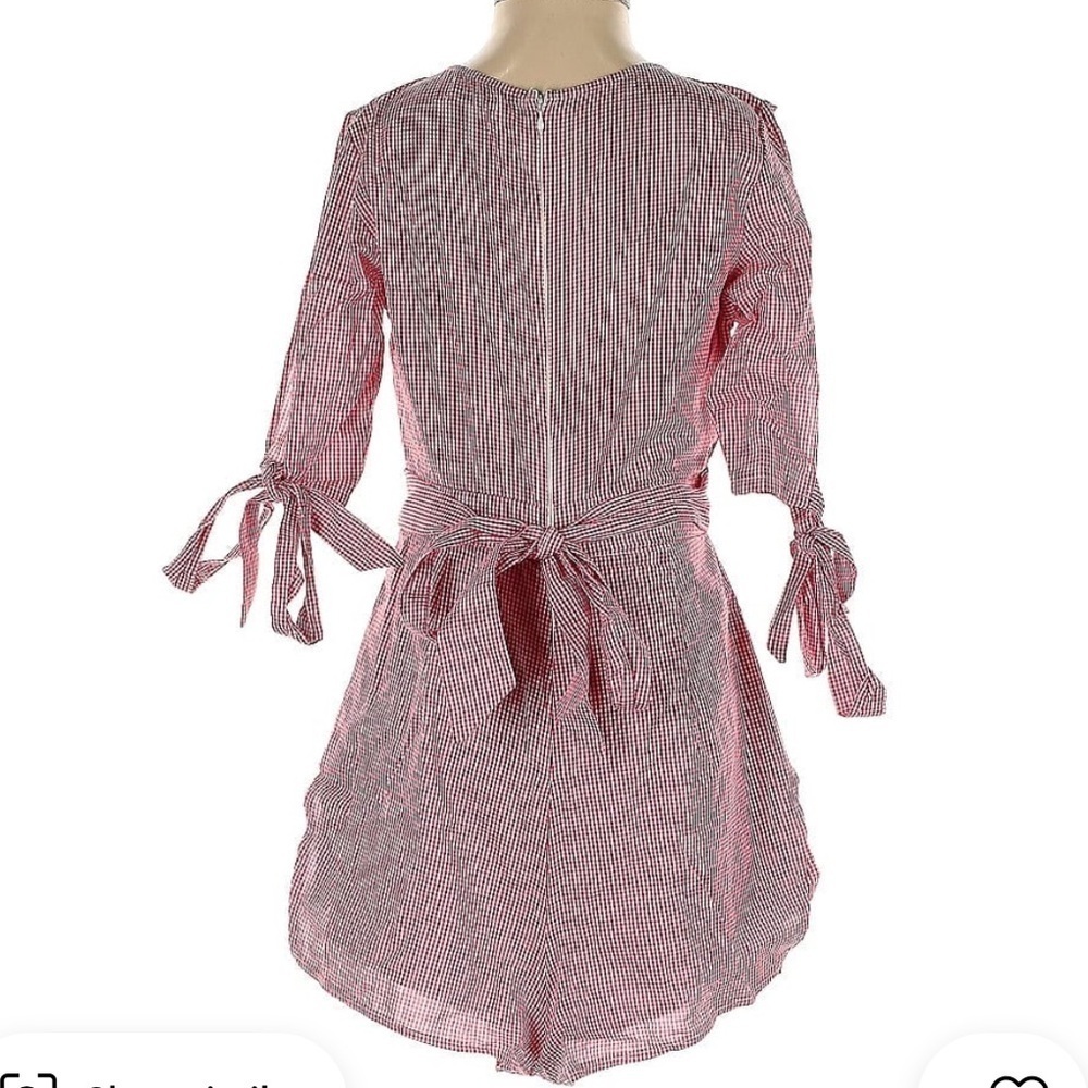 Seek the Label Red Gingham Half Tie Sleeve Romper V Neck Wrap Small - Picture 3 of 9